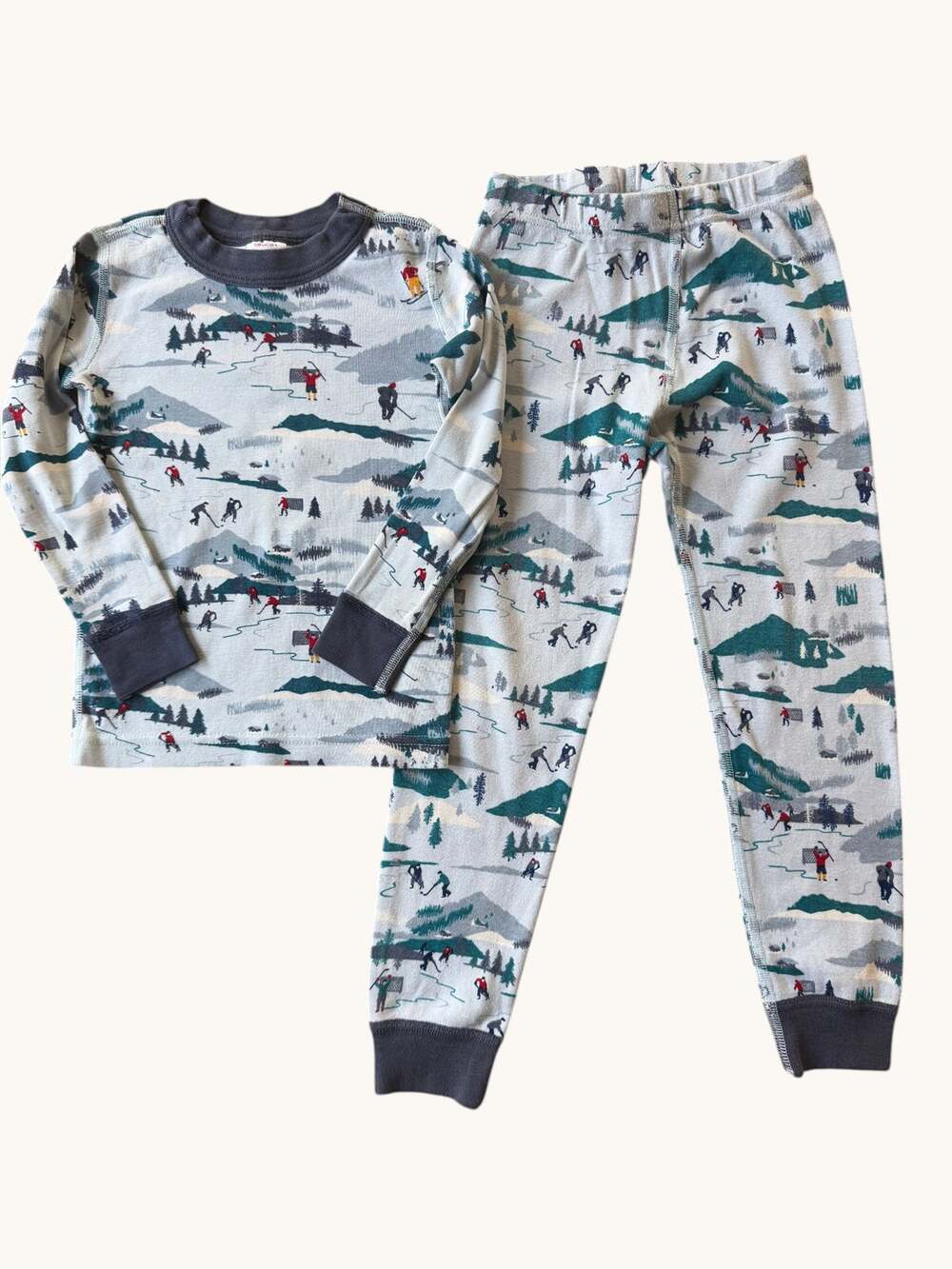 Hanna Andersson Organic Long John Pajamas Hockey Ski Print Kids Top 4 Pants 5